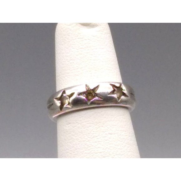 Vintage Star Set Clear Spinel Band Ring, Sterling Silver Trilogy Wedding Band - Picture 3 of 6